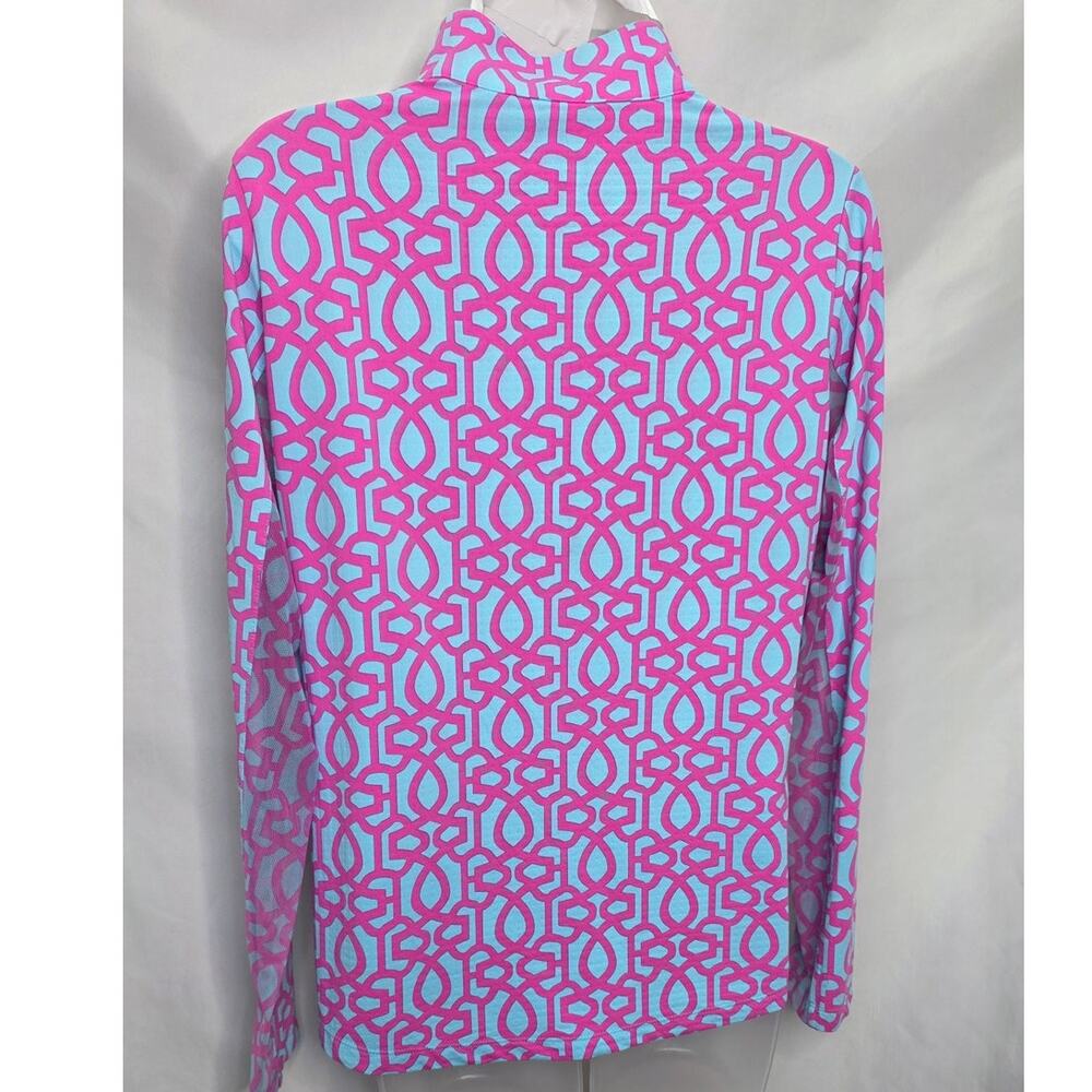 IBKUL Womens Medium Long Sleeve 1/4 Zip Golf Shirt UPF Pink Blue Geometric - Picture 2 of 10